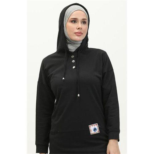 Kapşonlu Çıtçıtlı Sade Basic İkili Eşofman Spor Takımı - 03036 - Siyah