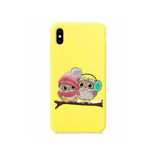 Bereli Baykuşlar Tasarımlı iPhone Xs Max Sarı Telefon Kılıfı