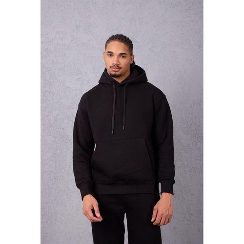 Şardonlu Kanguru Cepli Sweatshirt - 3 İplik Şardonlu Lastik Paça Erkek Eşofman Altı- Eşofman Takımı - Siyah