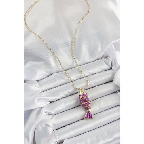 Pirinç Mor Balık Model Zirkon Taşlı Gold Renk Kadın Kolye