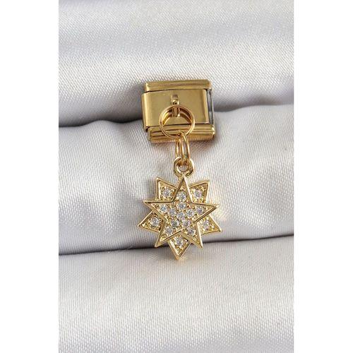 316L Çelik Sallantılı Zirkon Taşlı Yıldız Model Gold Renk Nomination Charm - TJ-BC1416
