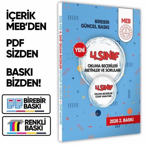 2026 MEB İlkokul 4 Sınıf Okuma Becerileri Metinler ve Soruları Çözüm Kitapçık İlaveli BASKI ÜCRETİ