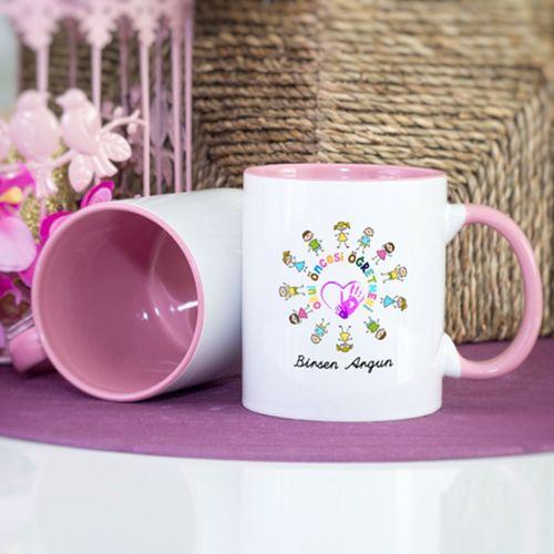 Kişiye Özel Pembe Renkli Okul Öncesi Öğretmeni Kupa Bardak