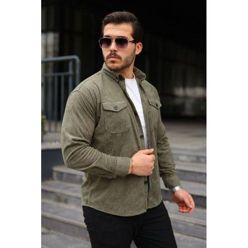 Erkek Uzun Kollu Cepli Kadife Gömlek