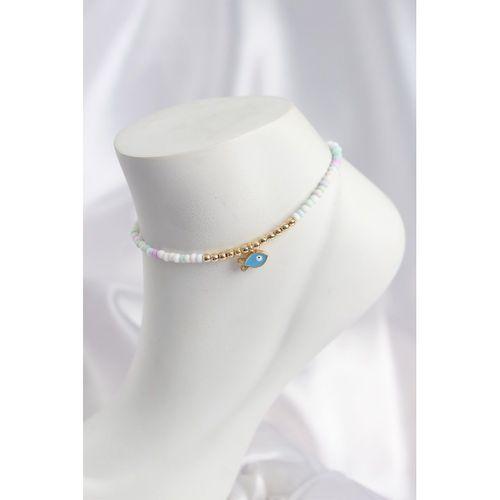 Beyaz ve Karışık Renk Boncuklu Balık Figürlü Halhal