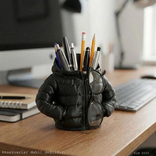 Siyah Şişme Mont Puf Formlu Büyük Boy Masaüstü ve Ofis Düzenleyici