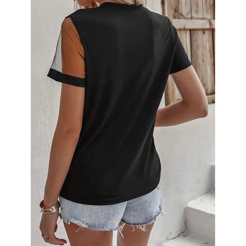 Kadın Kısa Kollu Tül Detaylı Taşlı Janjan Krep Bluz