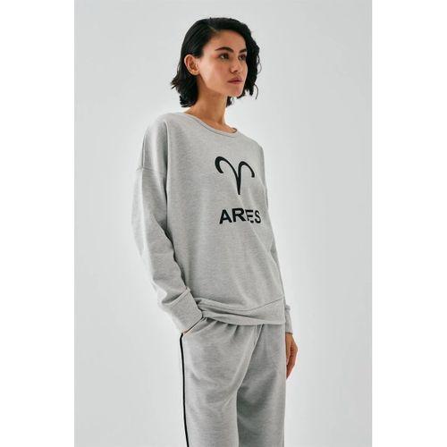 Kadın Gri Koç Burcu Oversize 2 İplik Eşofman Ev Giyim Takımı