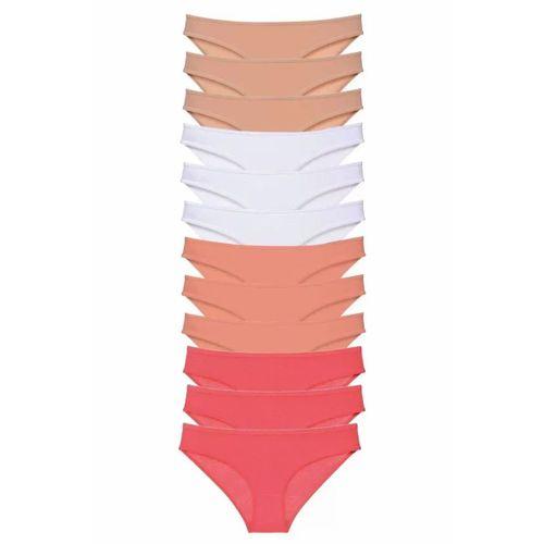 12 adet Süper Eko Set Likralı Kadın Slip Külot Ten Beyaz Pudra Fuşya