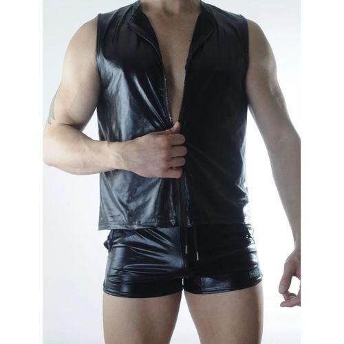 Erkek Siyah Lame Fermuarlı Tank Top Giyim