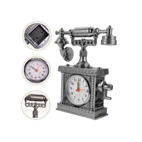 Vintage Telefon Tasarımlı Masa Saati Ve Çalar Saat Dekoratif Model