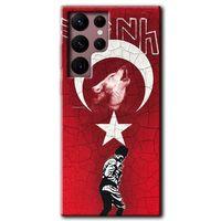 Galaxy S22 Ultra Kılıf HD Desen Baskılı Arka Kapak - Bozkurt Atam + Kırılmaz Cam