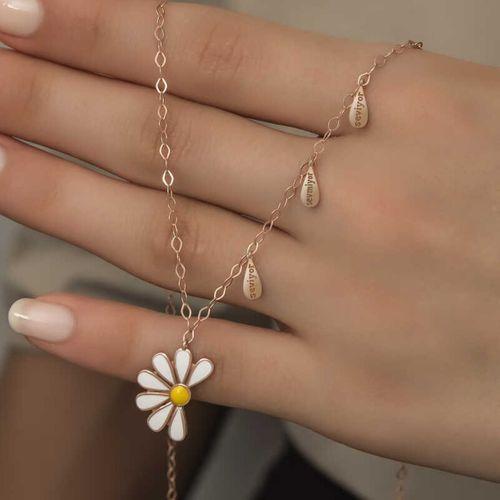 Lucky Life 925 Ayar Gumuss  Rose Papatya Seviyor Sevmiyor Bayan Kolye