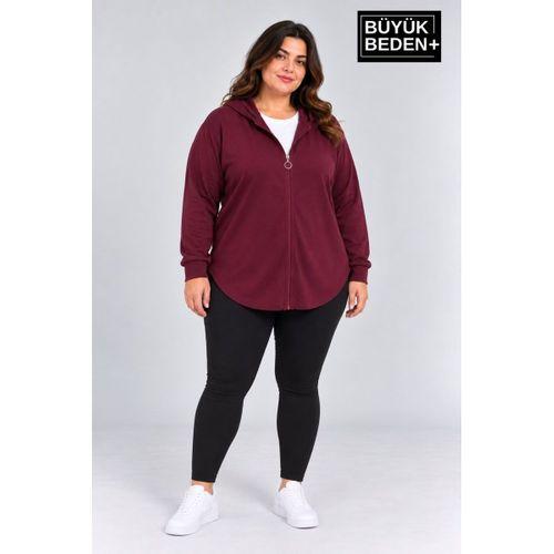 Süperlife Kadın Büyük Beden Fermuarlı Kapüşonlu Uzun Oval Etek Uçlu Oysho Hırka SPR26BHR993