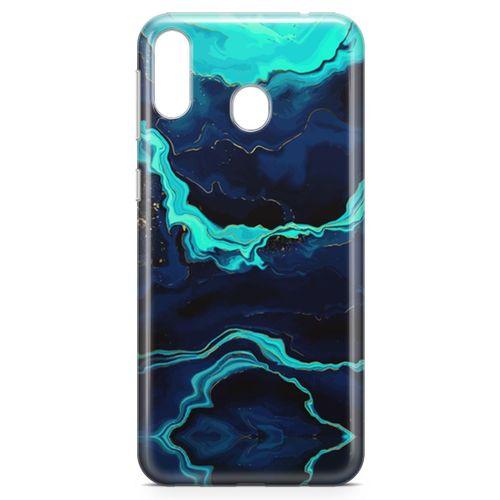 Samsung Galaxy M20 Kılıf Yeşil Lacivert Mermer Arka Kapak Koruma Desenli Full Koruyucu