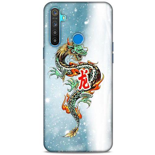Oppo Realme 5i Kılıf Dragons (29) Arka Koruma Kılıfı Tatoo Mavi Ejderha