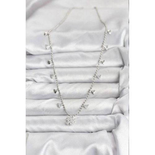 Pirinç Gümüş Renk Zirkon Taşlı Çiçek Model Kadın Kolye