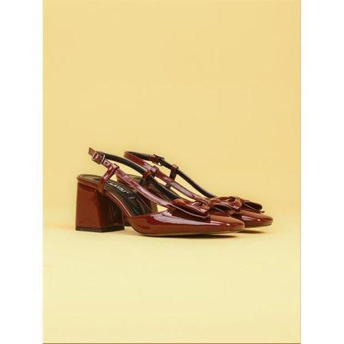 LUNARA Kadın Bordo Rugan Topuklu Slingback Ayakkabı Fiyonklu