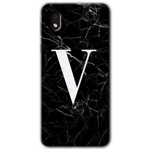 Galaxy A01 Core Kılıf HD Desen Baskılı Arka Kapak - Siyah Mermer Desenli V Harfi