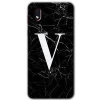 Galaxy A01 Core Kılıf HD Desen Baskılı Arka Kapak - Siyah Mermer Desenli V Harfi