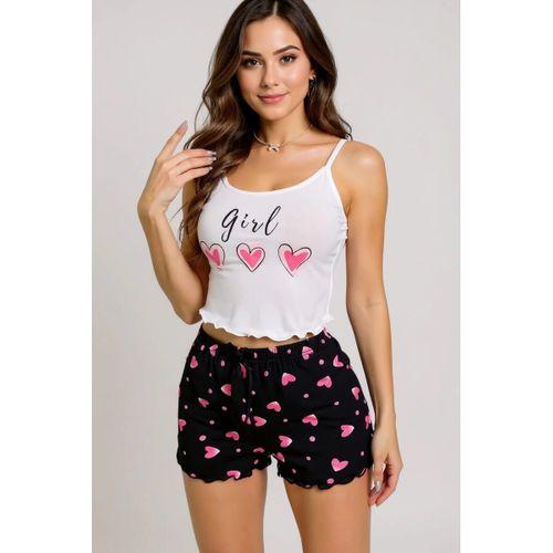 Kalp Desenli Askılı Şortlu Pijama Takımı