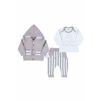 Ayıcık Nakışlı Hırkalı % 100 Pamuk Erkek Bebek Takım