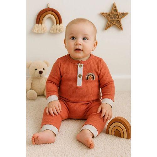 Waffle Gökkuşağı Nakışlı Erkek Bebek Tulumu