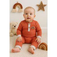 Waffle Gökkuşağı Nakışlı Erkek Bebek Tulumu