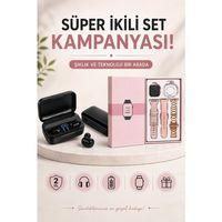 Wireless  Pembe Akıllı Saat Ve Kablosuz Bluetooth Kulaklık Dokunmatik Kontrol