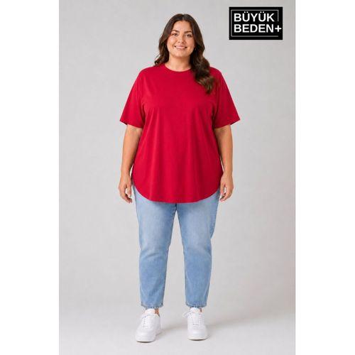 Süperlife Büyük Beden Kadın Bisiklet Yaka Basic Oval Etek Detalylı 3xl-6xl Uzun Tunik SPR26BTSK502
