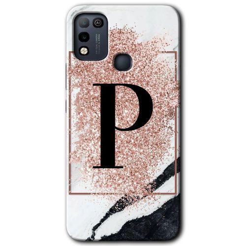 İnfinix Hot 10 Play Kılıf HD Desen Baskılı Arka Kapak - Pembe Mermer Desenli P Harfi