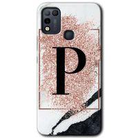 İnfinix Hot 10 Play Kılıf HD Desen Baskılı Arka Kapak - Pembe Mermer Desenli P Harfi