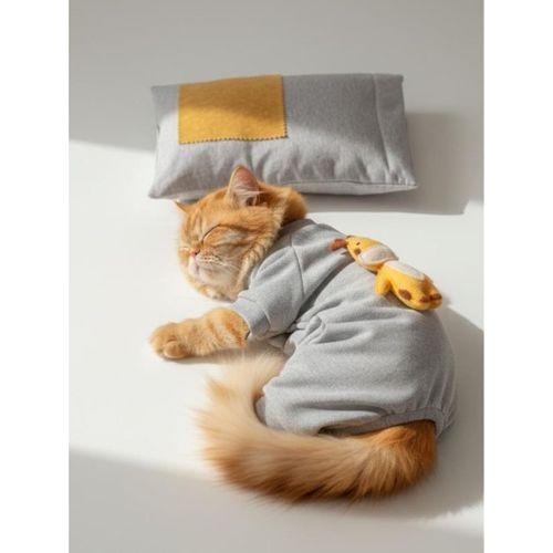 Sevimli Zürafa Kedi Uyku Seti | Penye Kedi Tulum ve Mini Yastık Takımı | Pamuklu | Tüy Dökülmesini Azaltır