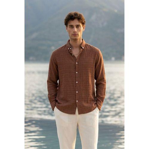 Bien Pamuk Keten Erkek Gömlek - Kahve