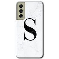 Galaxy S21 FE Kılıf HD Desen Baskılı Arka Kapak - Beyaz Mermer Desenli S Harfi