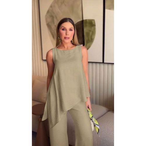 Asimetrik Bluz - Pantolon İkili Takım