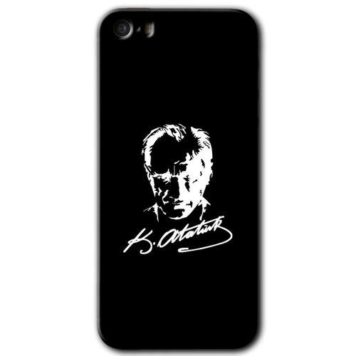 MRCİLETİSİM iPhone 5s Kılıf HD Desen Baskılı Arka Kapak + Temperli Cam - Atatürk Silüet İmza