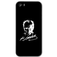 MRCİLETİSİM iPhone 5s Kılıf HD Desen Baskılı Arka Kapak + Temperli Cam - Atatürk Silüet İmza