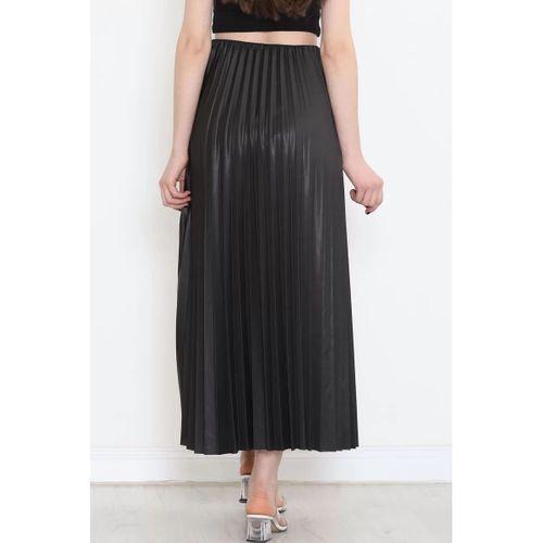 Zarif Ve Modern Pileli Parlak Krep Gizli Lastikli Siyah Etek