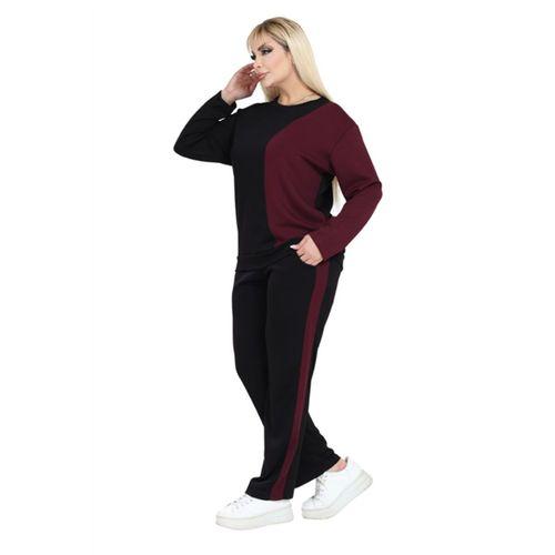Melsay Butik Siyah Bordo Renk Bloklu Modal Kadın Eşofman Takımı
