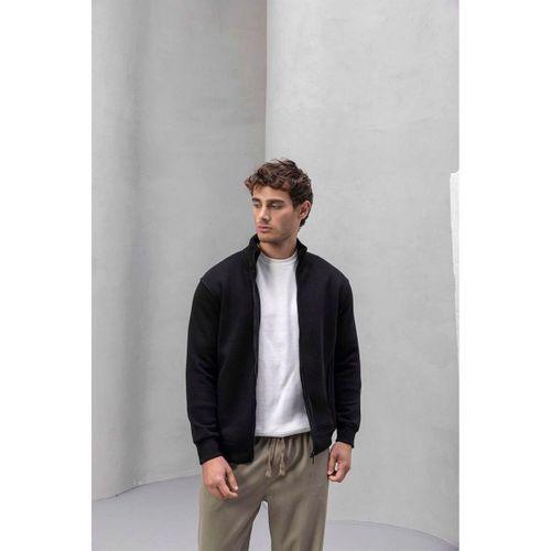 Marcel Regular Fit Fermuarlı Kıstırma Cepli Üç İp Şardonlu Erkek Sweatshirt - Siyah