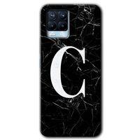 MRCİLETİSİM Realme 8 Pro Kılıf Baskılı Kapak - Siyah Mermer Desenli C Harfi + 5D Tam Kaplayan Cam
