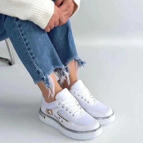 Junda Beyaz Cilt Bağcıklı Spor Ayakkabı