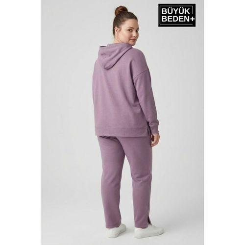 Büyük Beden Kapşonlu NY Newyork Baskılı Tunik ince Sweatshırt  SPR26BTK991-1