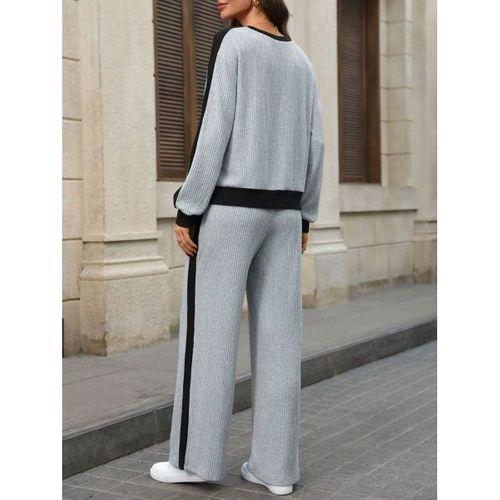 Kadın Uzun Kollu Bisiklet Yaka şardonlu Kaşkorse Bluz Ve Pantolon Ikili Takım