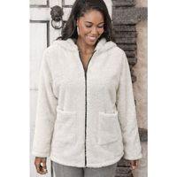 Kadın Uzun Kollu Kapşonlu önden Fermuarlı Cepli Welsoft Ceket