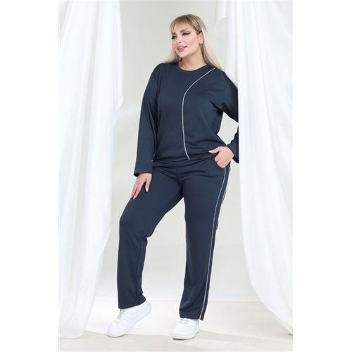 Melsay Butik Indıgo Gri Çizgi Detay Modal Büyük Beden Kadın Eşofman Takımı