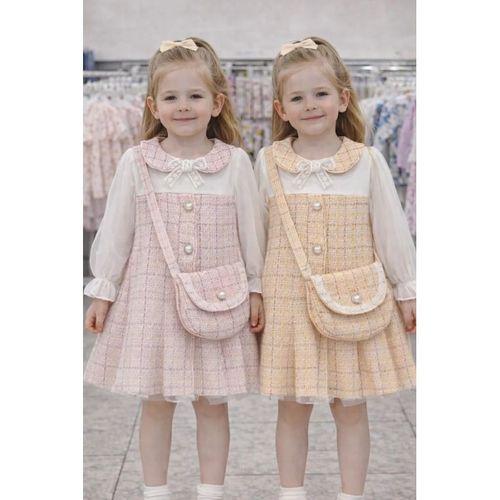 1-2-3 Yaş Tül Kollu Çantalı Elbise 1 Adet Pembe