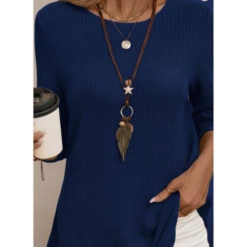 Kadın Uzun Kollu Yuvarlak Yaka Arkadan Düğmeli Waffle Bluz