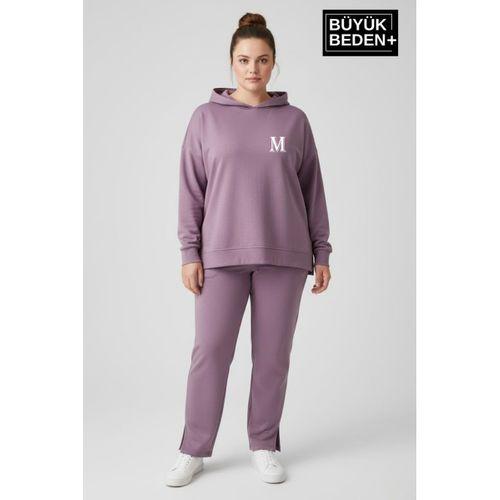 Büyük Beden Kapşonlu M Baskılı Tunik ince Sweatshırt  SPR26BTK991-4